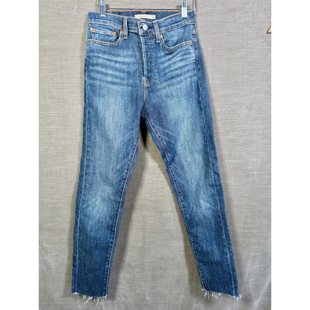 Levis Wedgie Skinny Jeans 27 Blue High Rise Raw Hem Medium Wash Denim Button Fly